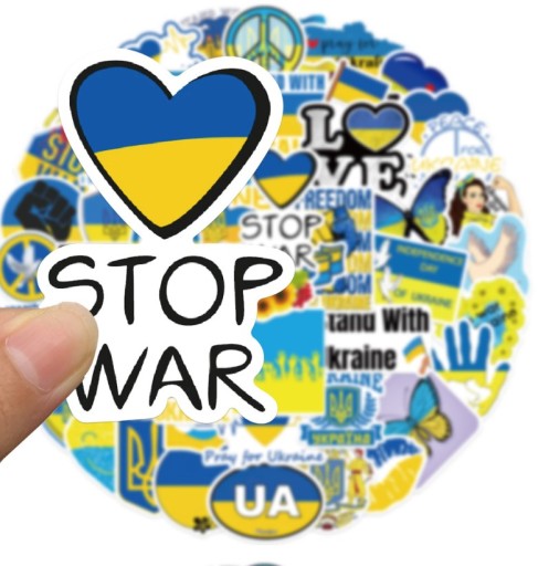 NÁLEPKY SOLIDARITY UKRAJINA vodeodolný mix 50 ks