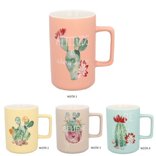 PORCELÁNOVÝ HRNČEK 400ML VZORY KACTUS MIX