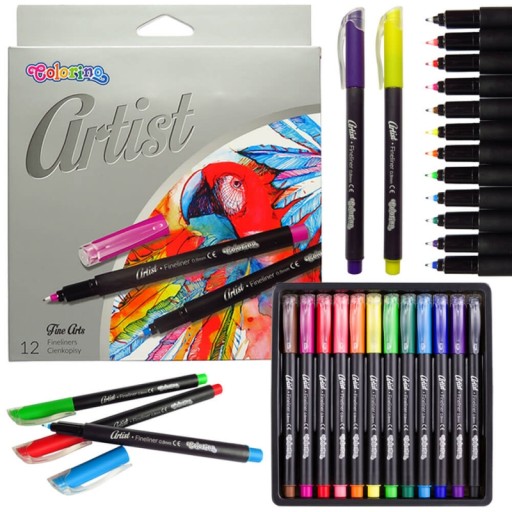 Jemná linka s plastovým hrotom, 12 farieb, Colorino Artist SET