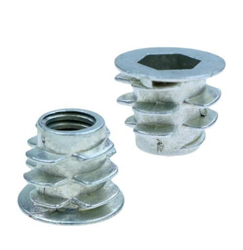10x M6 x 10 mm nástrčná oceľová nábytková vložka skrutkovaná do dreva, typ DC