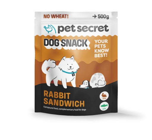 Psie maškrty, sendvičové pásiky s králikom, 500 g Pet Secret