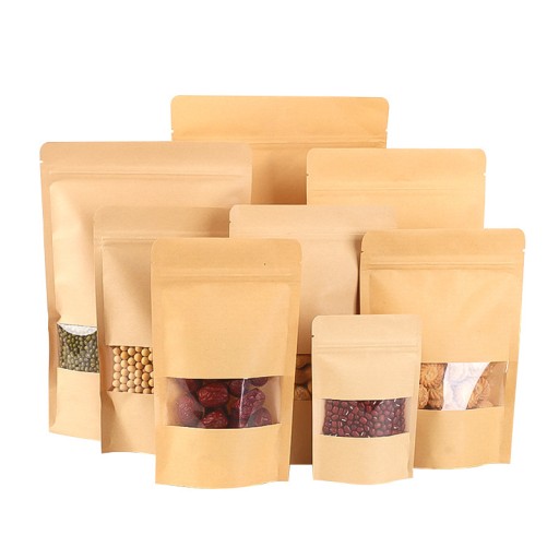 Doypack papierová taška 14x9cm 100ml Kraft Small Window Set 50ks.