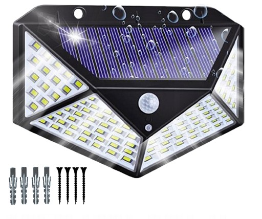 LED SVIETIDLO S POHYBOVÝM A SÚMRAKOVÝM SENZOROM SOLÁRNE 100LED NÁSTENNÉ SVÍTIDLO