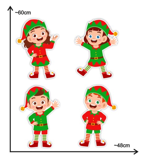zimná dekorácia ELVES ~A4, obojstranná, 4 ks.