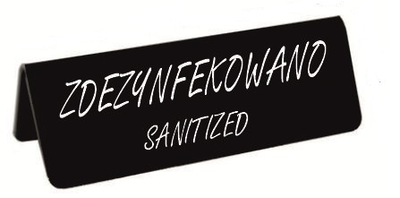 Malý stojan na kriedu DEZINFECTED poľský/anglický - 1 kus