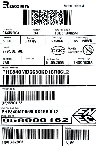 RIFA fólia 680nF 0,68uF 10% 275V AC 10ks