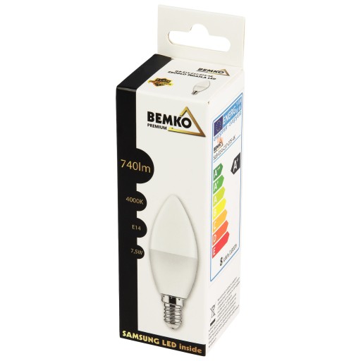 Neutrálna LED žiarovka na sviečku E14 7,5W 4000K 740lm BEMKO SAMSUNG