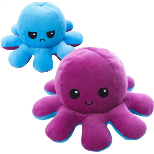 Maskot Octopussy 2v1, obojstranný plyš, plyšová hračka, medvedík so smajlíkom