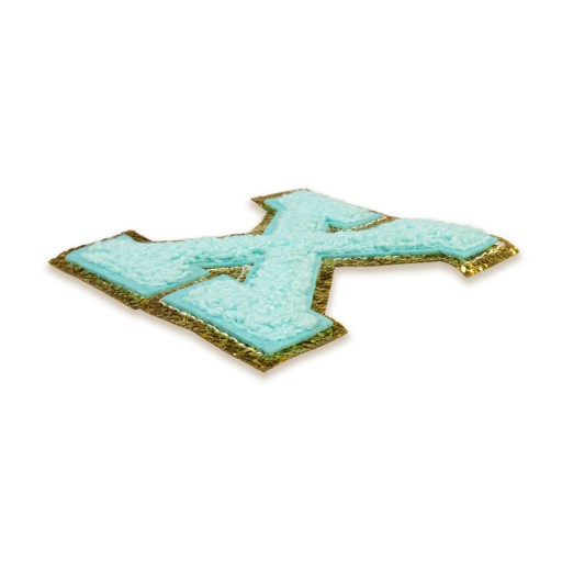 PATCH LETTER X, veľká aplikácia, trblietky ix cyan