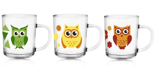 Sklenené hrnčeky Glasmark poháre Tola 200ml Mix Owls 3 ks