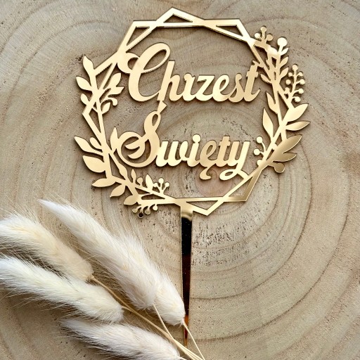 Svätý krst do venca BOHO Krstný topper PLEXI ZLATÝ zrkadlo