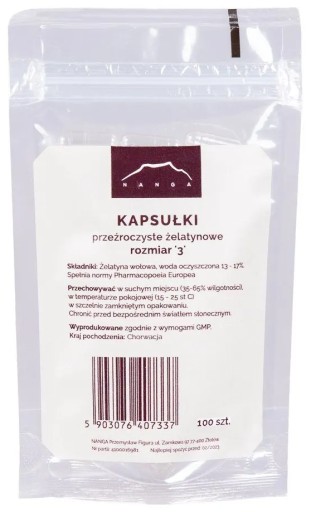 Nanga PRÁZDNE ŽELATÍNOVÉ KAPSULY 100ks VEĽKOSŤ 3