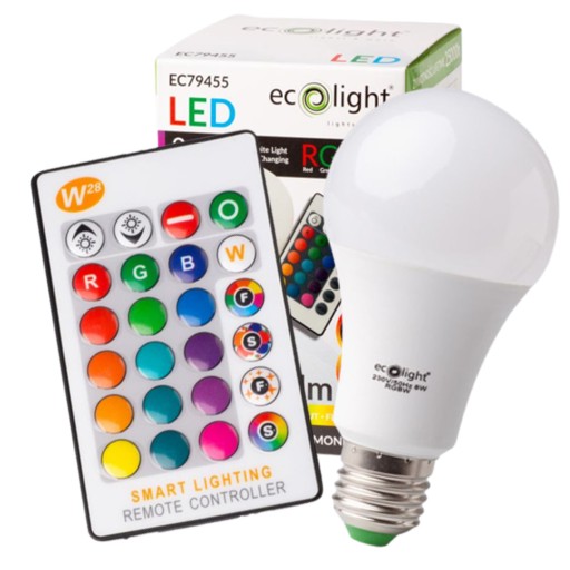 Farebná E27 8W RGB teplá LED žiarovka s diaľkovým ovládaním