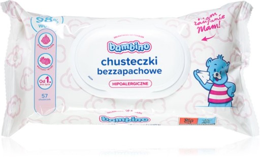 Bambino Neparfumované obrúsky na pery a ruky 57 ks.