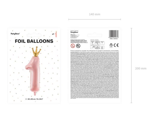 Fóliový balón číslo 1 ružový na héliu Ročné narodeniny pre dievča 90 cm