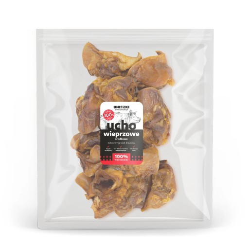 POZDRAVKA pre psov, ŽUVANIE, bravčové stredné ucho, 200g, prírodné UNISZKI