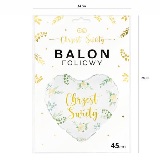 Balóniky svätého krstu Srdce Srdce Biele listy Listy 45cm 1 kus