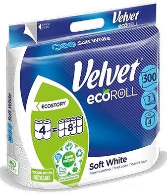 Zamatový toaletný papier EcoRoll Soft White 4 rolky