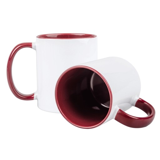 Biely kombinovaný hrnček, gaštanové vnútro, 330 ml, s akoukoľvek grafikou, logom alebo textom