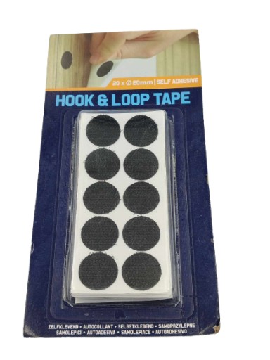 Suchý zips Okrúhla samolepiaca páska so suchým zipsom, 20mm, 20ks, čierna
