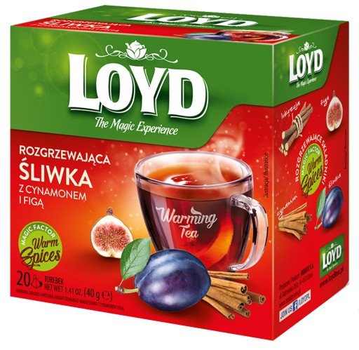 Zimný hrejivý čaj Slivka Figa Zázvor Škorica Sladké drievko 20 T. LOYD