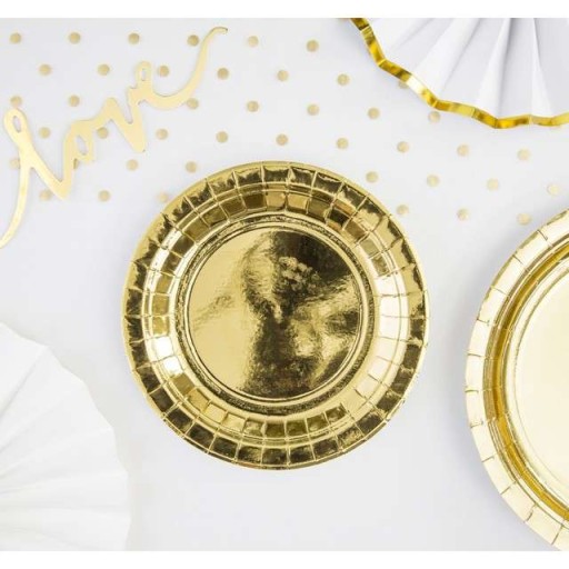 PartyDeco papierové TANIERE 18 cm METALIZOVANÉ ZLATÉ jednorázové 6 ks