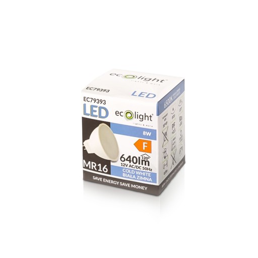 LED žiarovka MR16 12V 8W = 60W 640lm Studená
