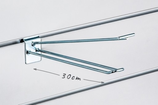Slatwall dvojitý hák, pozinkovaný, s 30 cm predlžovacím ramenom