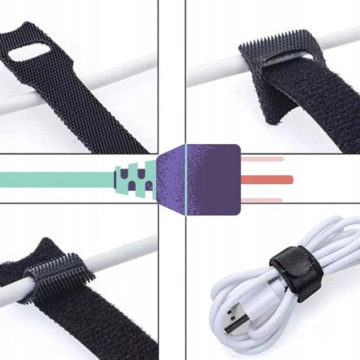 VELCRO BAND organizér na káble 210x12mm Strong Black TIES 10 kusov