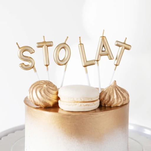 ZLATÉ NARODENINOVÉ SVIEČKY NA TORTU Nápis HAPPY YEARS OF GOLD k narodeninám