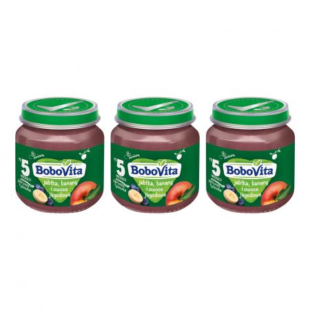 Banány, jablká a bobuľové ovocie po 5. mesiaci 3x125g Bobovita