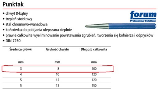 Dierovač 3mm L-100mm DIN 7250 FORUM