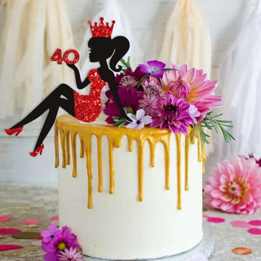 čierny TOPPER 40. NARODENINOVÁ TORTA ozdoba červená