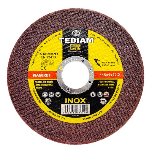INOX OCEĽOVÝ KOVOVÝ REZNÝ KOTÚČ 115 x 22,2 x 1,0 mm PREMIUM