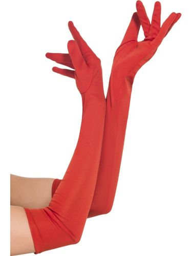 DLHÉ ČERVENÉ RUKAVICE 45 CM