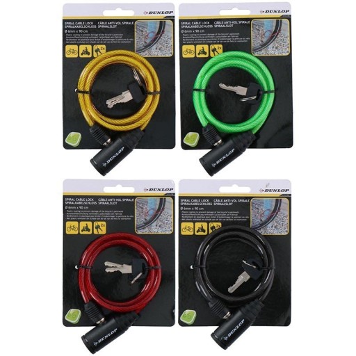Dunlop - Špirálový zámok na bicykel s kľúčom 90 cm (červený)
