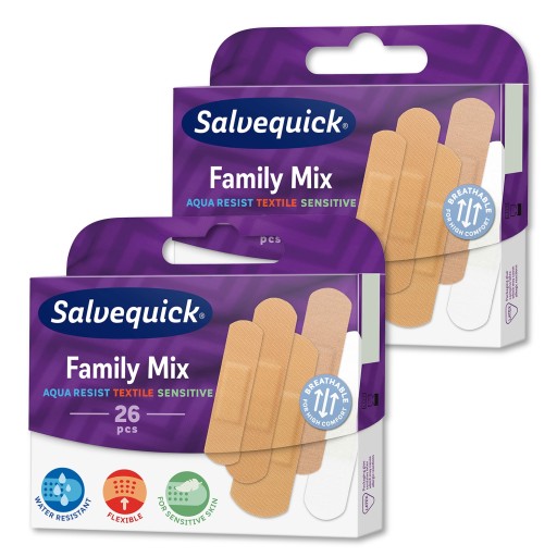 2x náplasti SALVEQUICK FAMILY MIX flexibilné VODEODOLNÉ mix veľkosti 26 ks