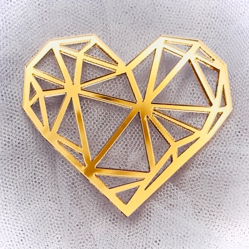 Geometrické diamantové srdce Plexi zlatý tortový vrch na bok torty