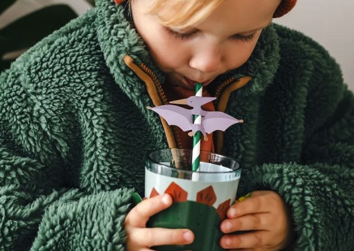 Papierové slamky pterodaktyla - zelené, 19,5 cm, 6 ks.