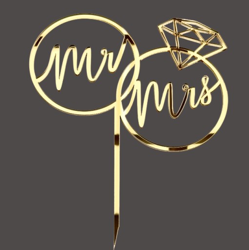 Mrs Mrs Rings Svadobné prstene Topper Svadobné dekorácie Svadobné plexisklo Gold