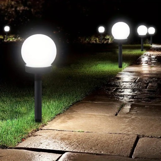 Solárne LED záhradné svietidlo, BIELA GUĽA, 10 cm, Vodotesné IP44