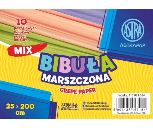 Papier krčený ASTRA mix PASTEL 10 ks 25x200