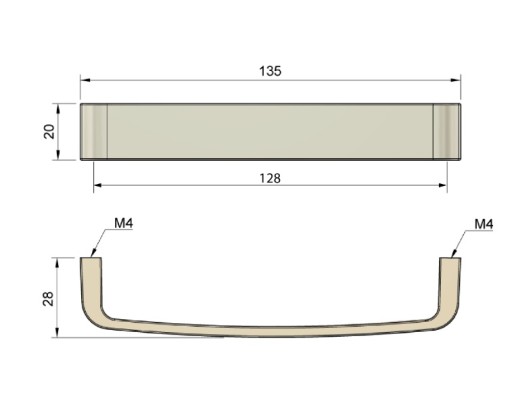 Jednoduchá, klasická, elegantná nábytková úchytka, rozteč 128mm, farba saténová