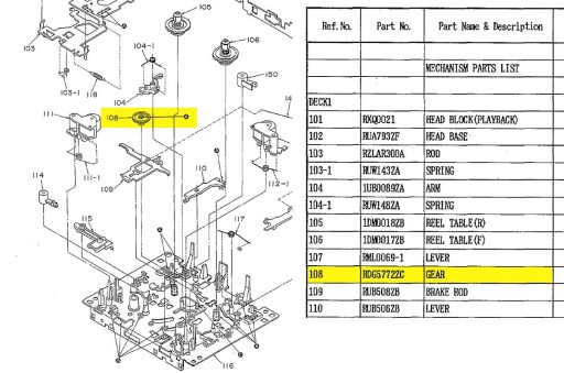 Režim ozubeného kolesa PANASONIC TECHNICS RDG5772 RS-TR265 RS-CH950 RS-X320