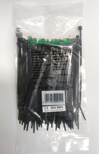Sťahovacie pásky 142 x 3,2 mm UV čierna HAUPA 100 ks