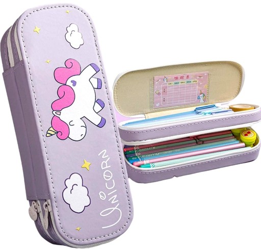 Peračník Unicorn, dve priehradky, školské fixky, pastelky