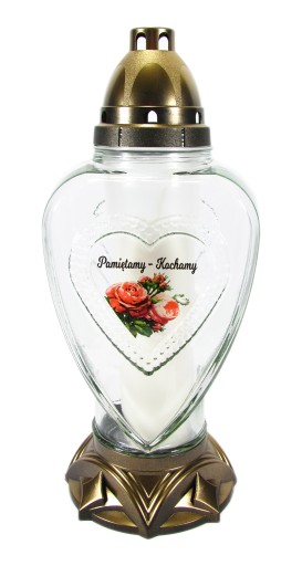 Sklenená srdcová sviečka s nápisom We love - Spomíname, veľký lampáš, 31 cm