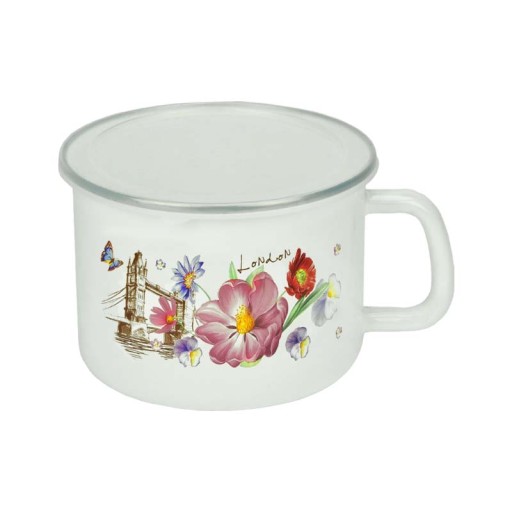 Smaltovaný hrnček s plastovou pokrievkou FLOWERS 2,5l