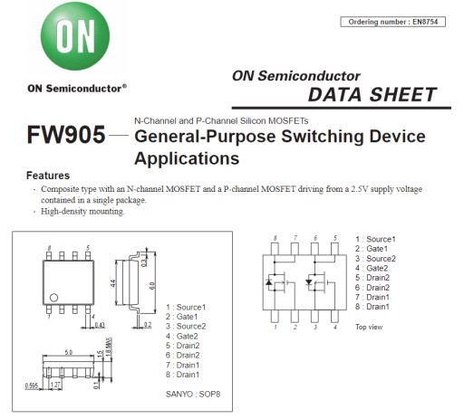 W905 MOSFET P+N 6A 20V SO-8