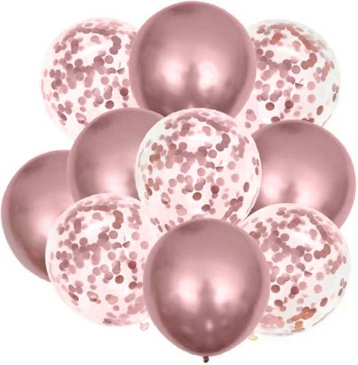 Priehľadné balóny s konfetami ROSE GOLD ročné 1-99 narodeniny svadba 10 ks